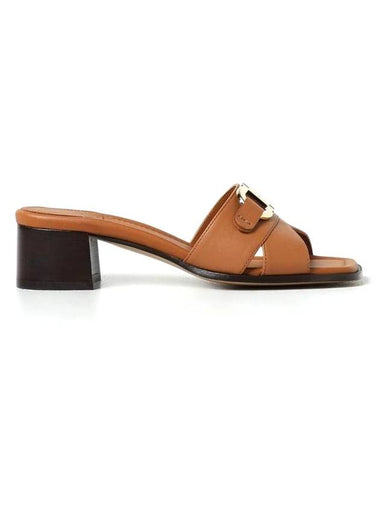 Gancini Ornament Slide Sandal Heels Brown - SALVATORE FERRAGAMO - BALAAN 1