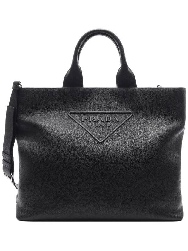 Embossed Logo Leather Tote Bag Black - PRADA - BALAAN 3