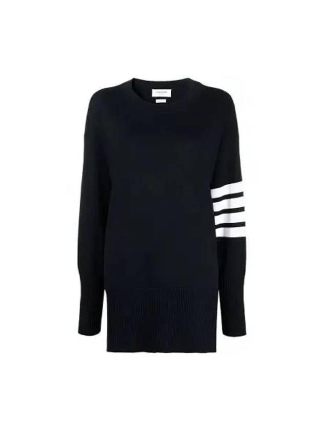 4 Bar Crew Neck Merino Wool Pullover Knit Top Navy - THOM BROWNE - BALAAN 2