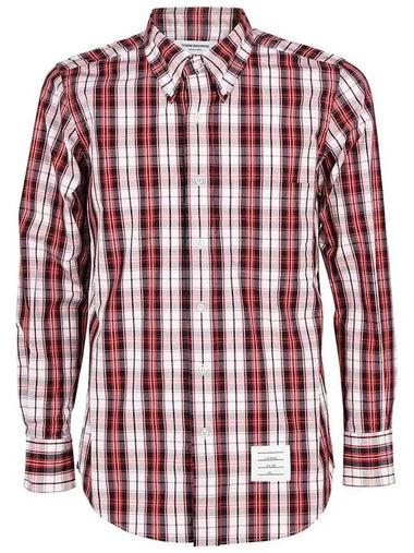 Tartan Check Poplin Straight Fit Long Sleeve Shirt Red - THOM BROWNE - BALAAN 1