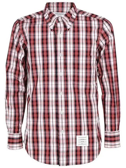 Tartan Check Poplin Straight Fit Long Sleeve Shirt Red - THOM BROWNE - BALAAN.