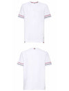 Textured Cotton Stripe Short Sleeve T-Shirt White - THOM BROWNE - BALAAN 5