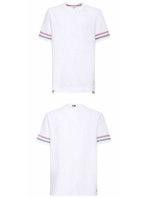 Textured Cotton Stripe Short Sleeve T-Shirt White - THOM BROWNE - BALAAN 5