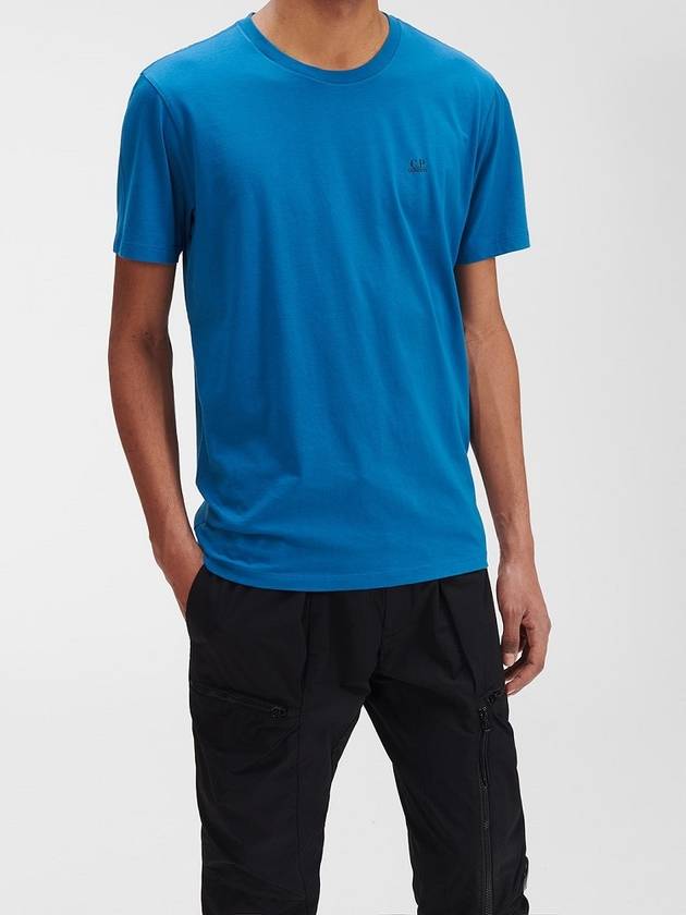 Logo Print Short Sleeve T-Shirt Blue - CP COMPANY - BALAAN.