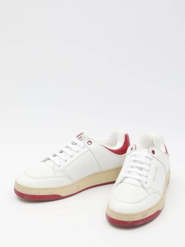 Crack Lace Up Calf Leather Low Top Sneakers White Red - SAINT LAURENT - BALAAN 6