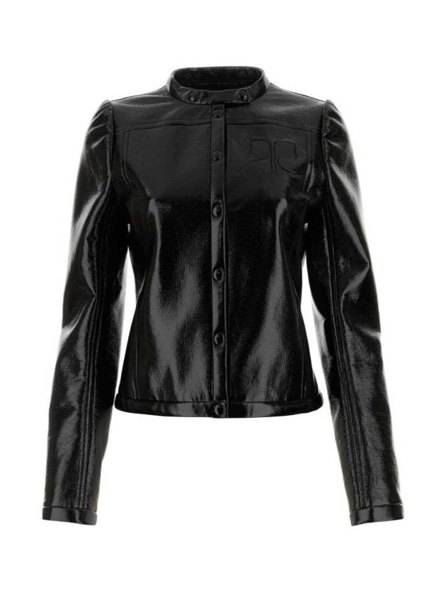 Women's Iconic Vinyl Logo Appliq Biker Jacket Black - COURREGES - BALAAN 1