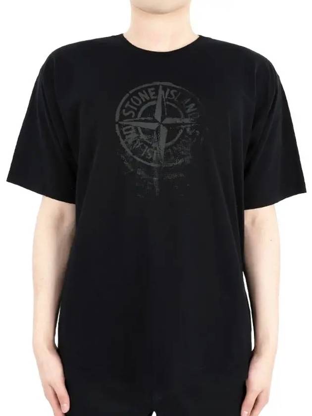 Men's Logo Print Crew Neck Short Sleeve T-Shirt Black - STONE ISLAND - BALAAN 3