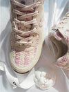 CC Logo Cotton Tweed Suede Calfskin Low Top Sneakers Pink Ecru - CHANEL - BALAAN 7