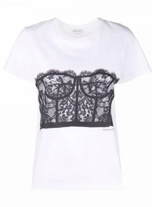 Lace Corset Print Short Sleeves T-Shirt White - ALEXANDER MCQUEEN - BALAAN 2