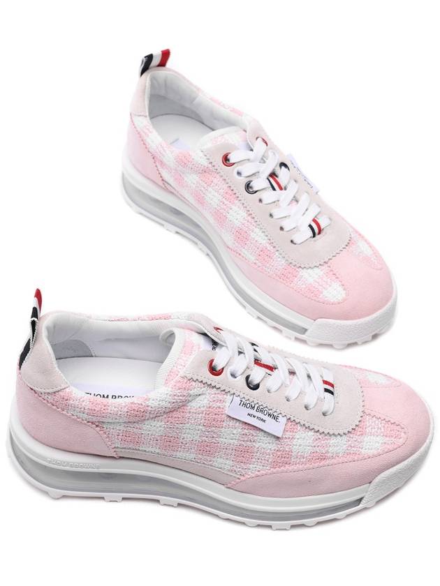 Gingham Boucle Clear Sole Tech Runner Low Top Sneakers Light Pink - THOM BROWNE - BALAAN 6