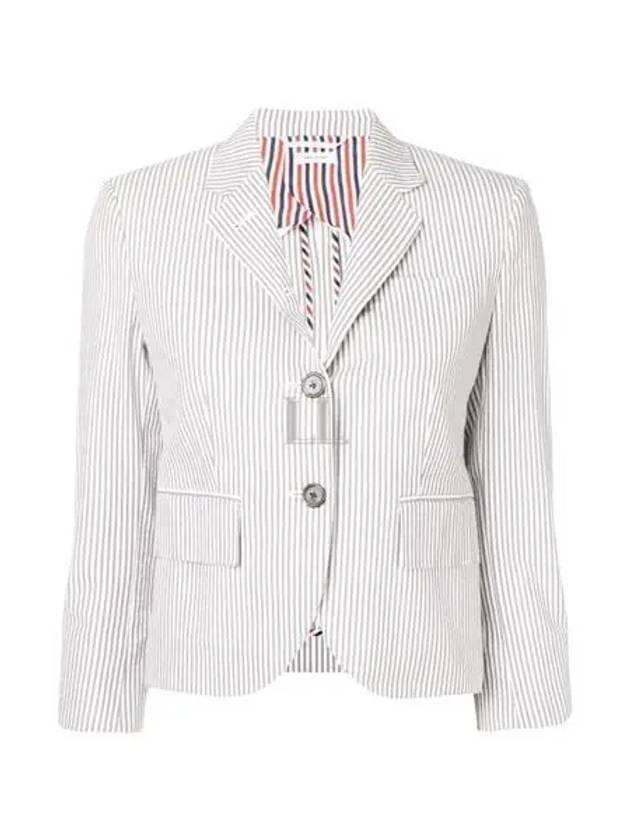 Striped Seersucker Half Line Single Jacket Grey - THOM BROWNE - BALAAN 2