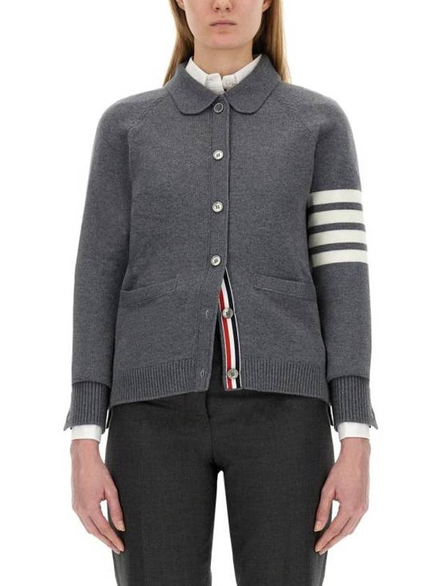 Women's 4 Bar Raglan Wool Polo Cardigan Grey - THOM BROWNE - BALAAN 2