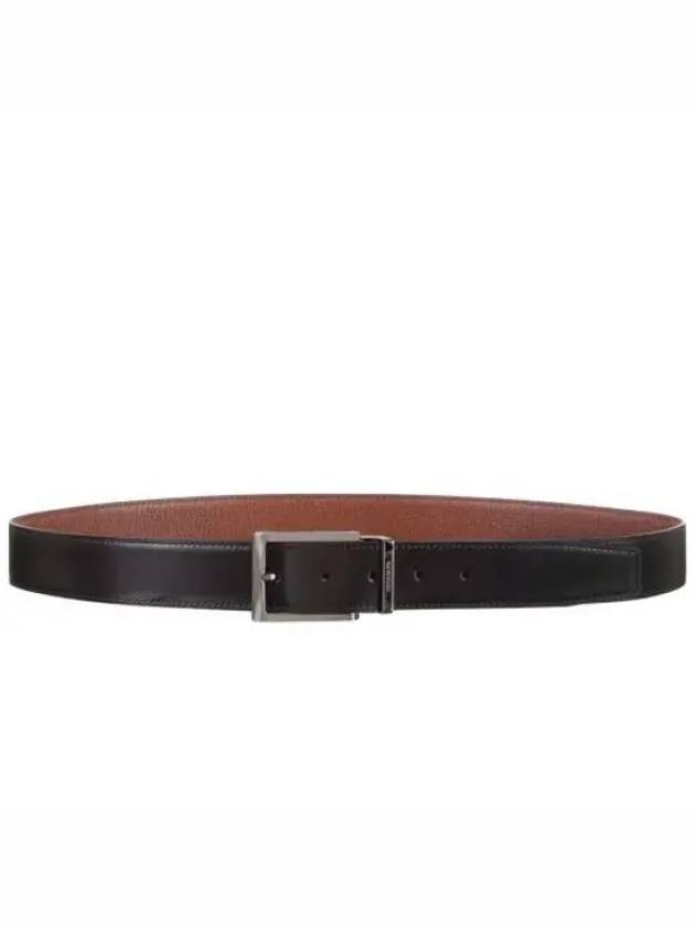 Square Reversible Leather Belt Black - SALVATORE FERRAGAMO - BALAAN 2