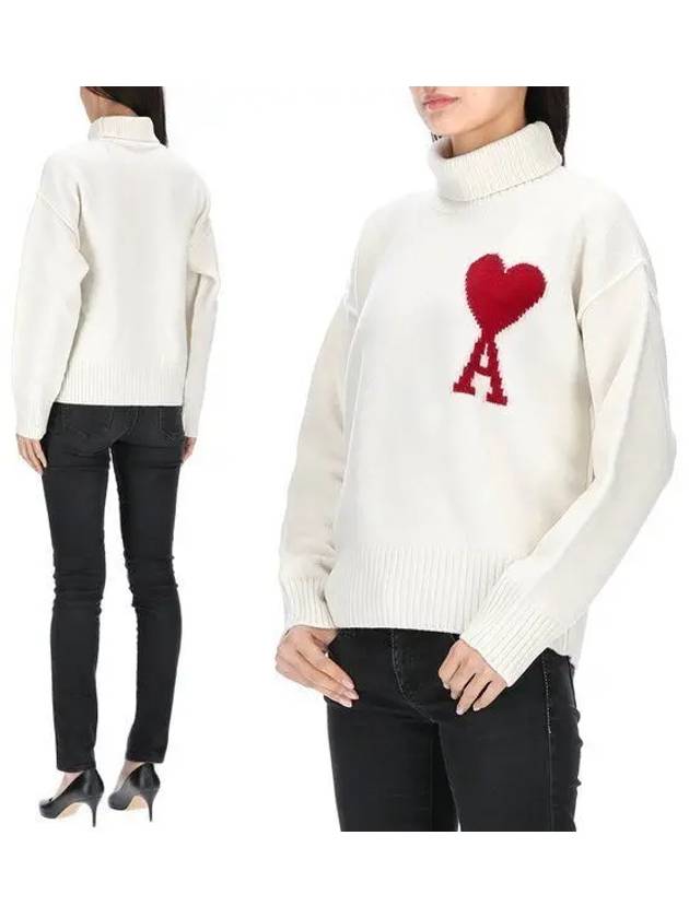 Intarsia Heart Logo Turtleneck White - AMI - BALAAN 2