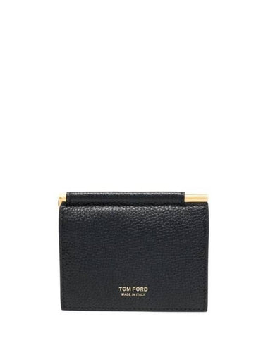 Men's T Line Leather Clip Card Wallet Black - TOM FORD - BALAAN 1