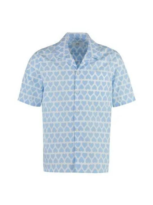 Heart Logo Printing Short Sleeve Shirt Blue - AMI - BALAAN 2