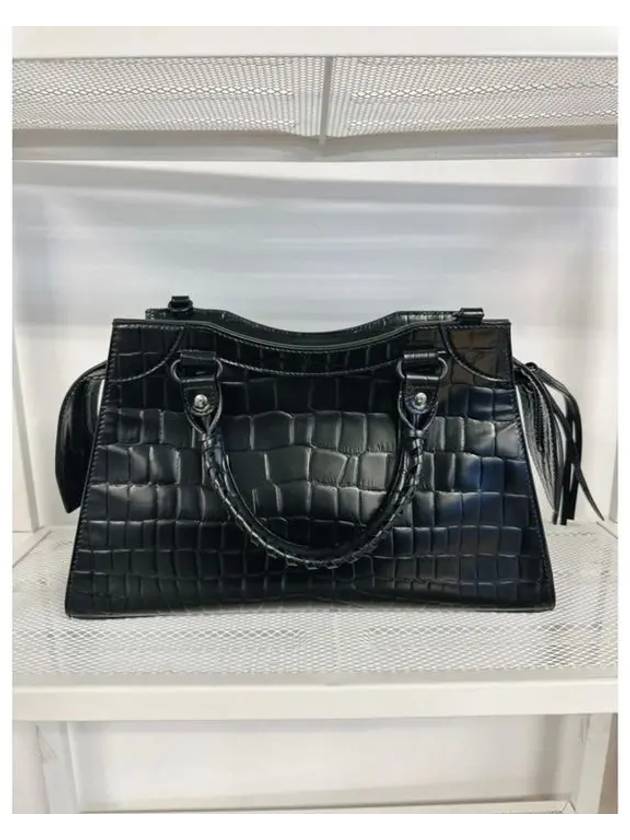 Neo Classic Croco Effect Leather Small Tote Bag Black - BALENCIAGA - BALAAN 5