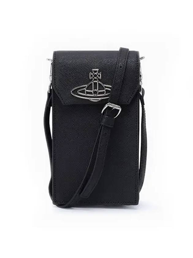 ORB Saffiano Phone Cross Bag Black - VIVIENNE WESTWOOD - BALAAN.