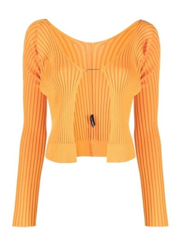 La Maille Pralu Longue Micro Charm Logo Cardigan Light Orange - JACQUEMUS - BALAAN 2