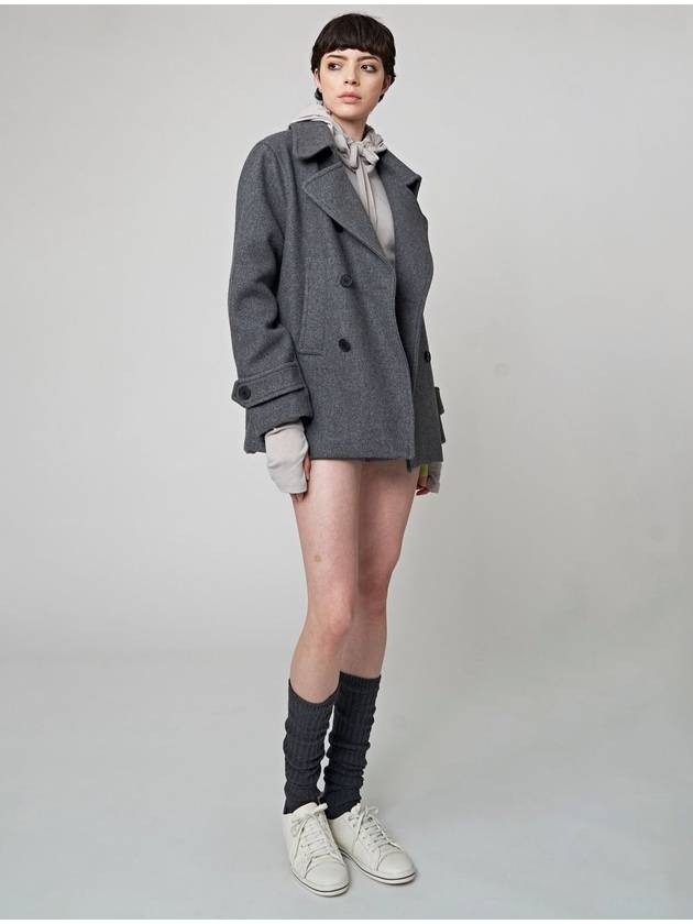 Wool Blend Pea Coat Melange Grey - ATHPLATFORM - BALAAN 4