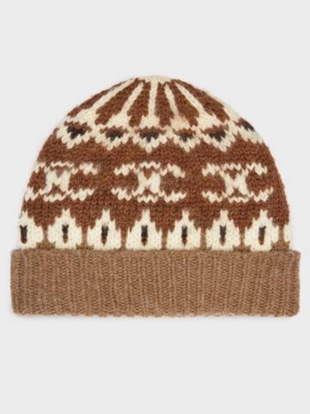 Triomphe Fair Isle Wool Beanie Camel - CELINE - BALAAN 2