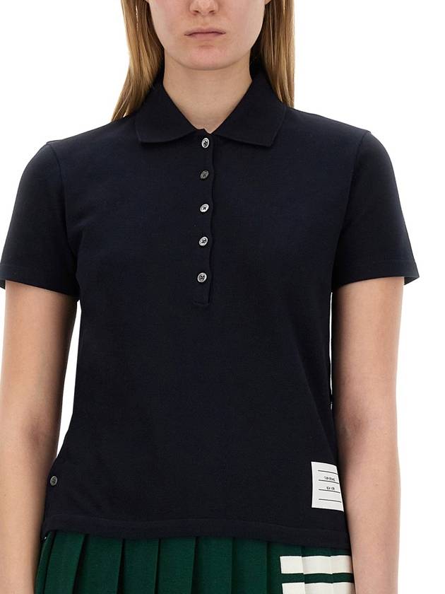 Classic Pique Center Back Stripe Relaxed Fit Short Sleeve Polo Shirt Navy - THOM BROWNE - BALAAN 3