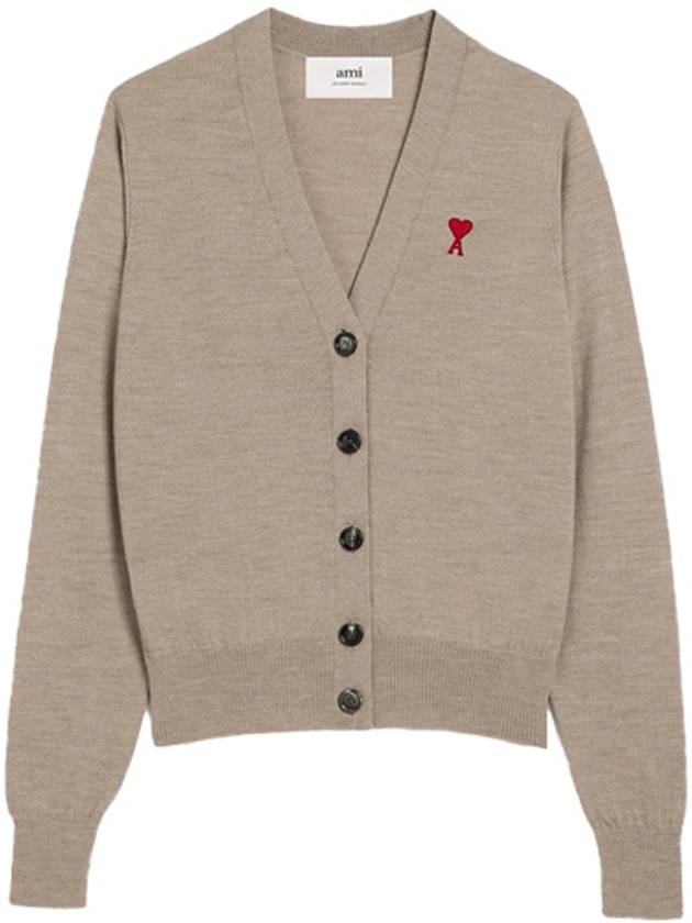 Heart Logo Wool Cardigan Light Beige - AMI - BALAAN 2