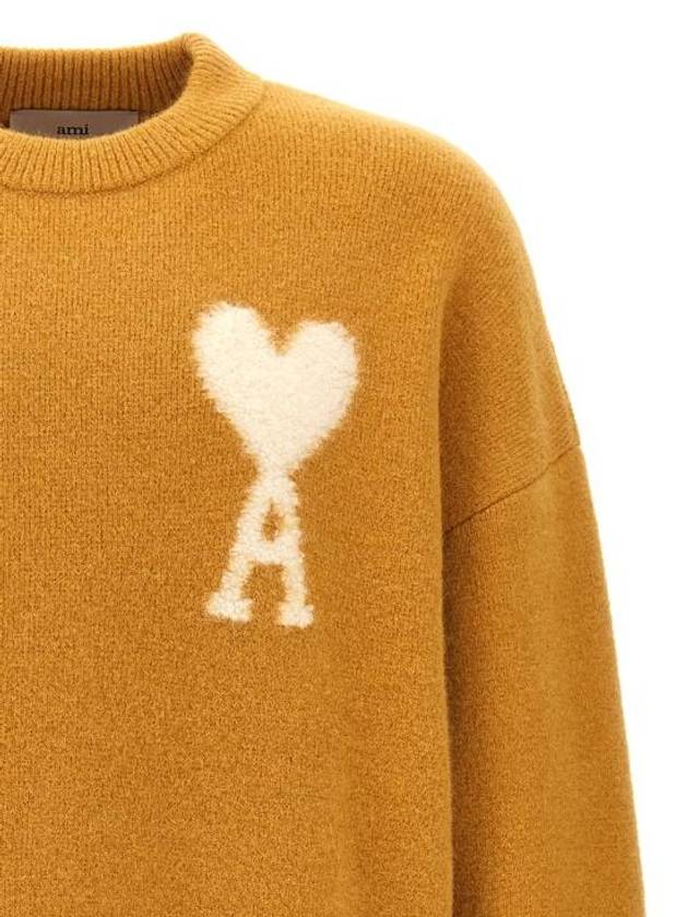 Intarsia Logo Crew Neck Knit Top Mustard - AMI - BALAAN 4