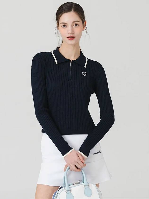 Rayon collar neck half zip-up ribbed knit NAVY - MONBIRDIE GOLF - BALAAN 3