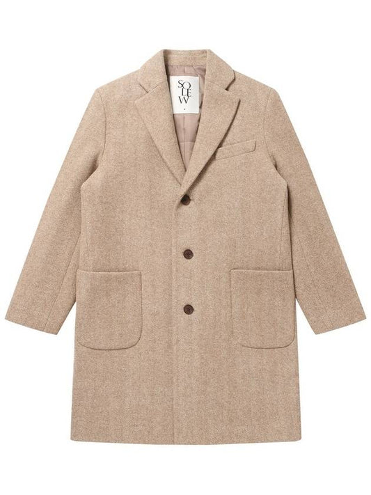 Cashmere Blended Herringbone 3 Button Single Coat Light Brown - SOLEW - BALAAN 1