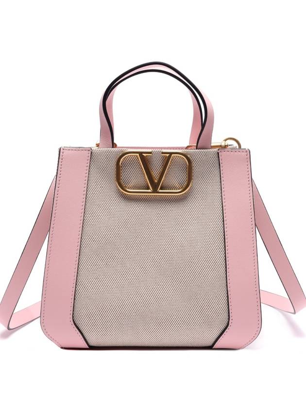 V Logo Signature Leather Tote Bag Pink - VALENTINO - BALAAN 3