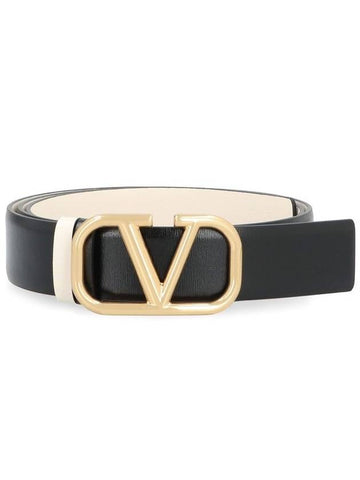 V Logo Signature Reversible Leather Belt Black - VALENTINO - BALAAN 1