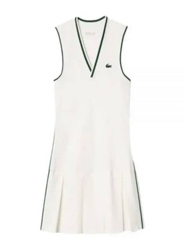 Sports Stretch V-Neck Pleated Short Dress White - LACOSTE - BALAAN 1