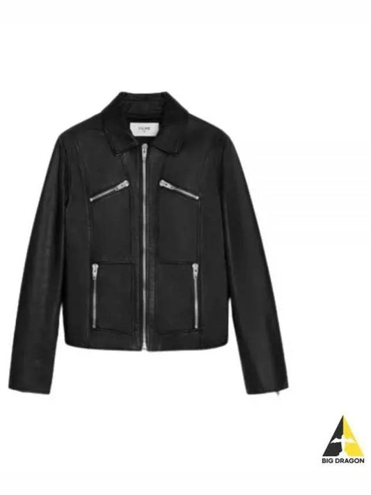 Leather Blouson Jacket Black - CELINE - BALAAN 2