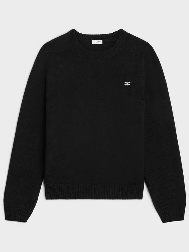 Men's Triomphe Crew Neck Cashmere Wool Knit Top Black - CELINE - BALAAN 2