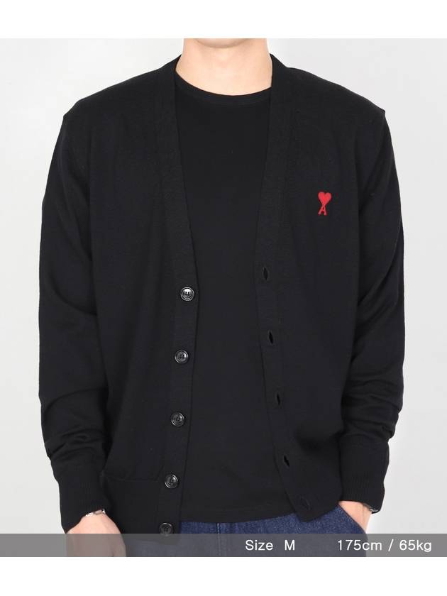 Red Heart Logo Merino Wool Cardigan Black - AMI - BALAAN 9