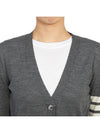 Sustainable Fine Merino Wool 4-Bar Relaxed Fit V-Neck Cardigan Medium Grey - THOM BROWNE - BALAAN 8