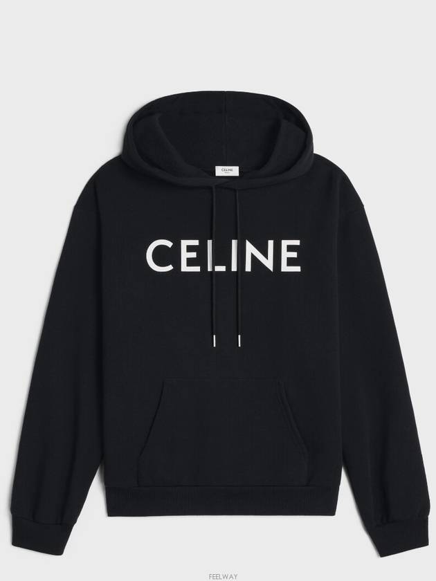 Logo Loose Cotton Fleece Hoodie Black - CELINE - BALAAN 2