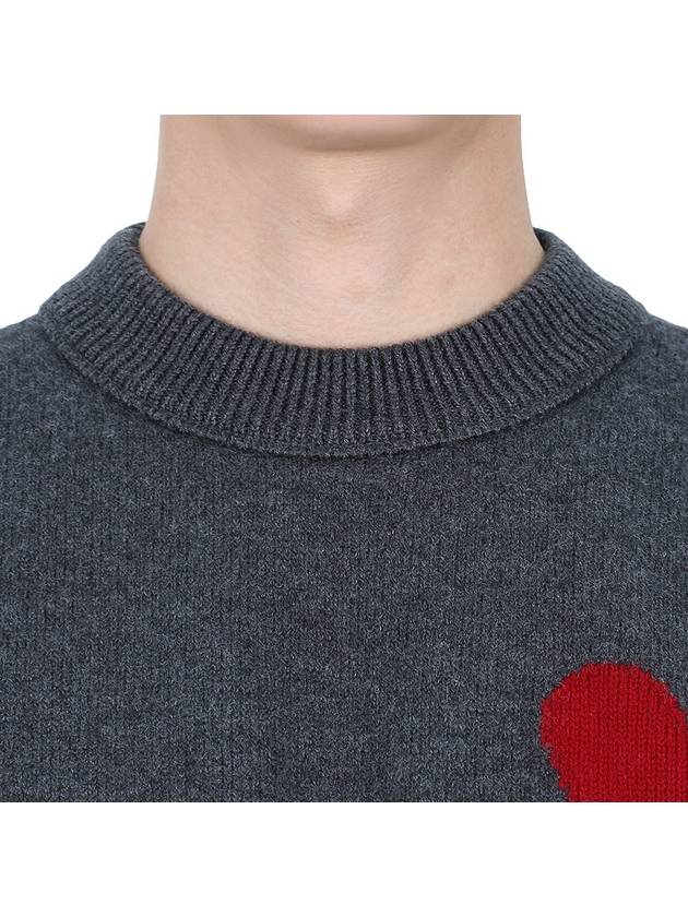 Big Heart Logo Wool Knit Top Grey - AMI - BALAAN 6