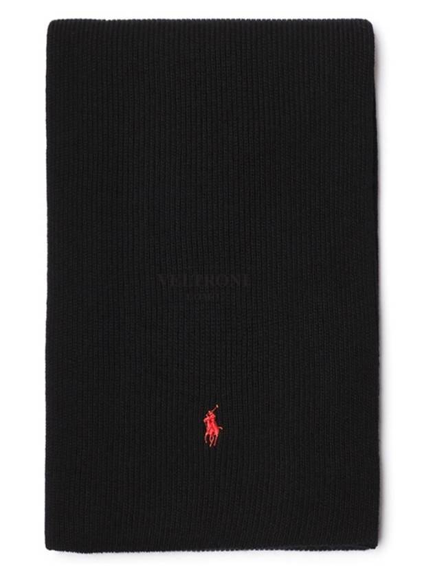 pony embroidery ribbed muffler black - POLO RALPH LAUREN - BALAAN.