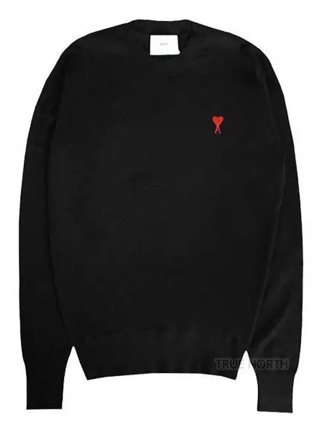 Heart Logo Crew Neck Merino Wool Knit Top Black - AMI - BALAAN 2