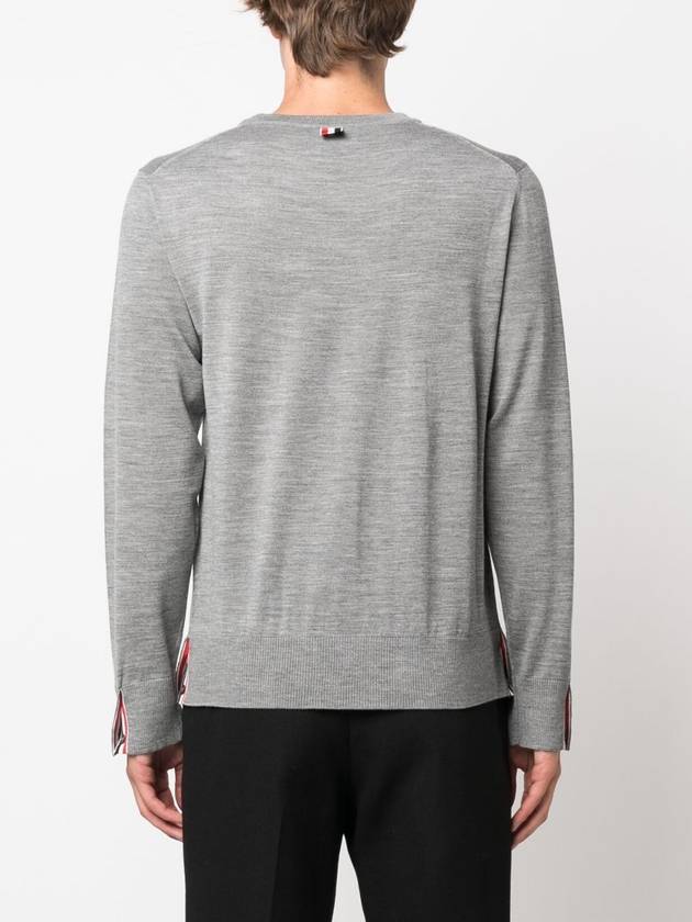 Intarsia Stitch Crew Neck Merino Wool Knit Top Light Grey - THOM BROWNE - BALAAN 6