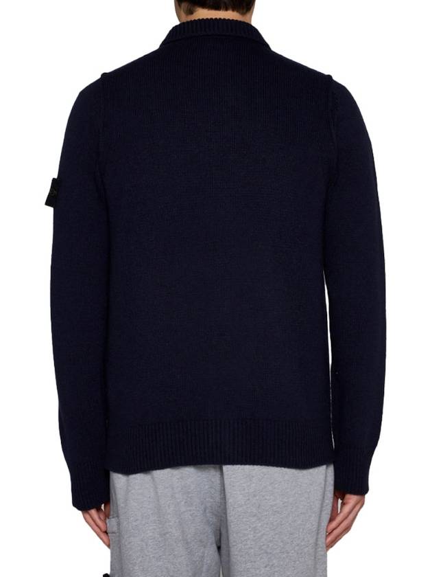 Lambswool Knit Cardigan Navy - STONE ISLAND - BALAAN 4