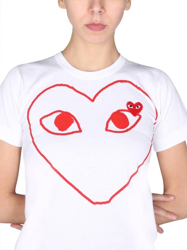 Women's Line Double Heart Print Short Sleeve T-Shirt P1 T099 1 White - COMME DES GARCONS PLAY - BALAAN 5