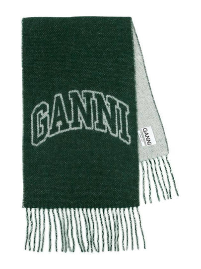 Gani Logo Fringe Wool Muffler Green - GANNI - BALAAN 2