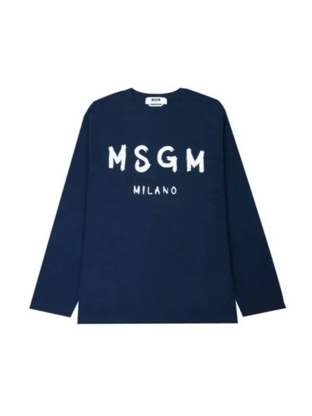 Brushed Logo Cotton Long Sleeve T-Shirt Navy - MSGM - BALAAN 1