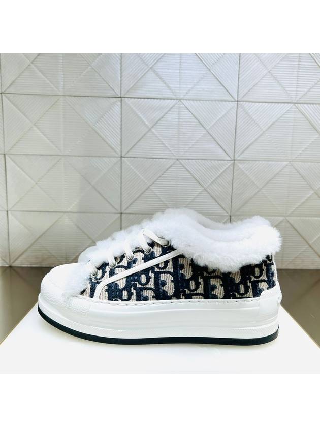 Walk'n'Dior Platform Oblique Embroidered Cotton Shearling Low Top Sneakers Deep Blue - DIOR - BALAAN 2