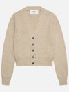 Embroidered Heart Logo Cashmere Cardigan Champagne - AMI - BALAAN 3