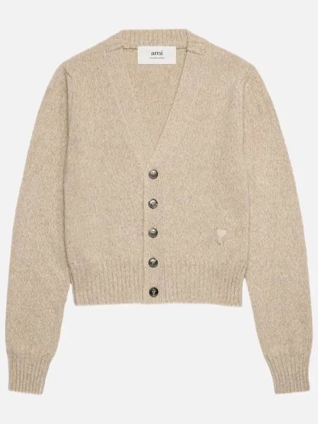 Embroidered Heart Logo Cashmere Cardigan Champagne - AMI - BALAAN 2