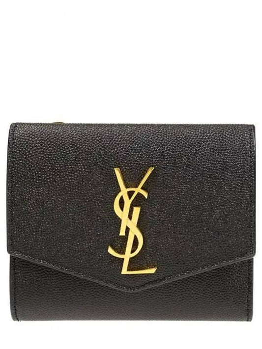 Uptown Compact Leather Wallet Black - SAINT LAURENT - BALAAN 2